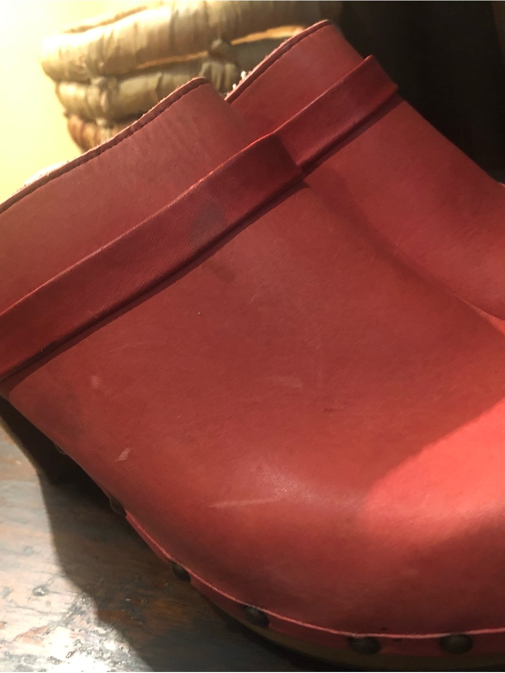 Sanita Red Leather Slip-On Clog